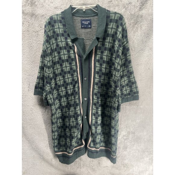 Abercrombie & Fitch Men's XXL Button Sweater Polo Green Patterned Retro 40s - Picture 1 of 6